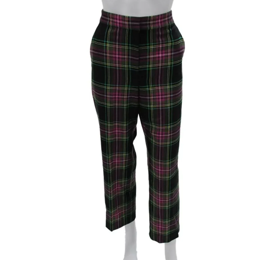 J Crew Womens Cropped Dress Pants Black Plaid Wool Blend Size 8
